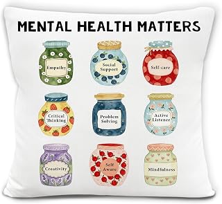 Funny Mental Health Pillow Cover 18x18, Therapy Office Decor,Mental Health Matters Jam Decorative Throw Pillow Covers Pillowcases for Classroom School Counselor Therapy Office Couch Decor