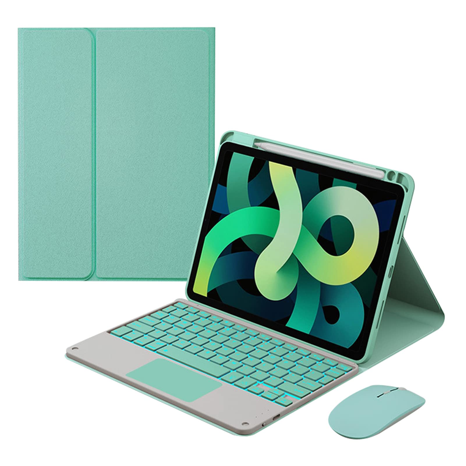 Teclado Funda con Ratón para iPad Pro 11 Pulgada 2022/2021/2020/2018 (4ª/3ª/2ª/1ª Gen), Español QWERTY Teclado Retroiluminado Trackpad Desmontable Inalámbrico, Verde Claro con Retroiluminación