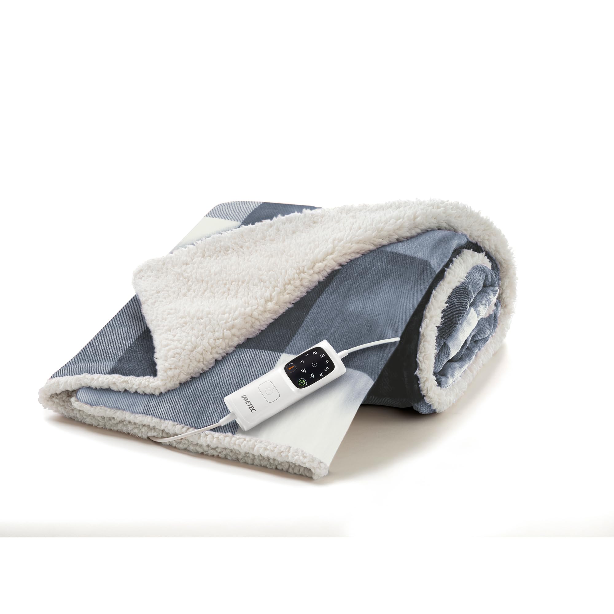Imetec CaldoPlaid Tartan Grey, Manta Eléctrica Suave Manta Eléctrica 160x120cm, Bajo Consumo Tecnología Adaptada, Dispositivo de Seguridad, Calefacción Rápida, 6 Temperaturas, Lavable