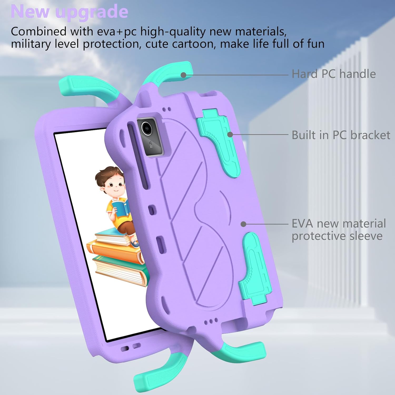 for Onn 11" Tablet Pro Model:100110027 (2023) Kids Case,Lightweight EVA+PC Kid Friendly Shockproof Stand Protective Case, with Handle + Shoulder Strap(Purple)