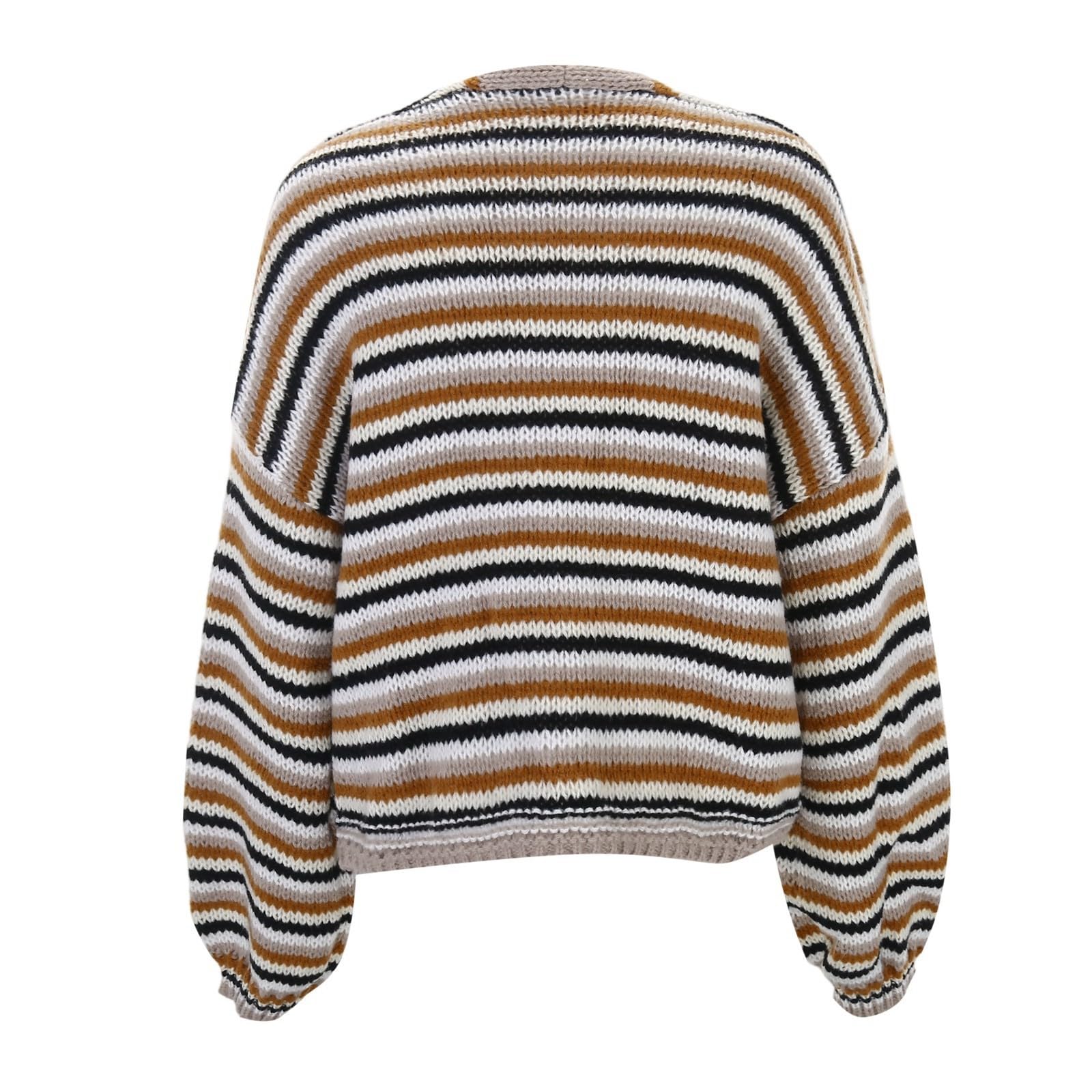 Generisch Cárdigan de punto a rayas para mujer, manga larga, parte delantera abierta, informal, ajuste holgado, parte superior, suave, cómodo, estilo suéter