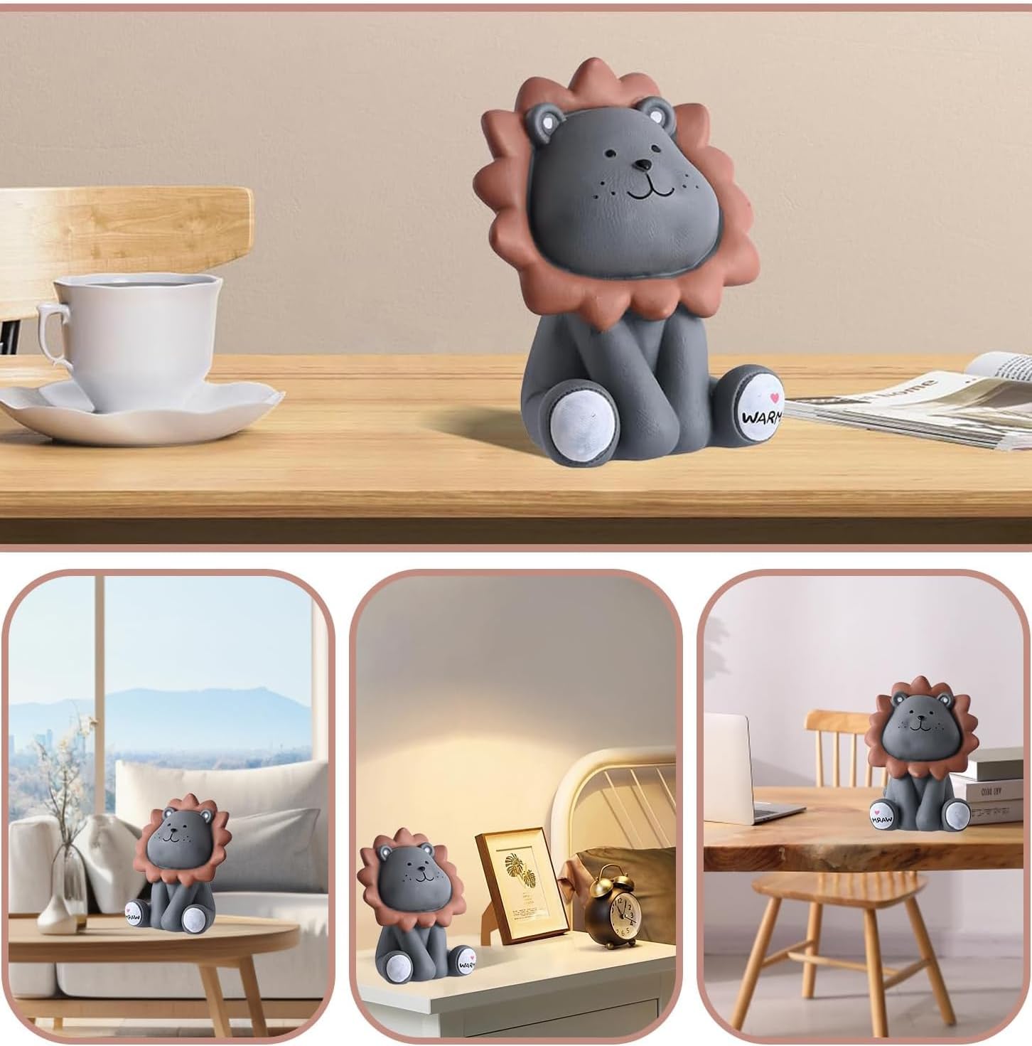 H&W Lion Piggy Bank, Sunny Lion Money Coin Bank,Best Christmas Birthday Gifts for Kids Boys Girls Home Decoration (Gray L)