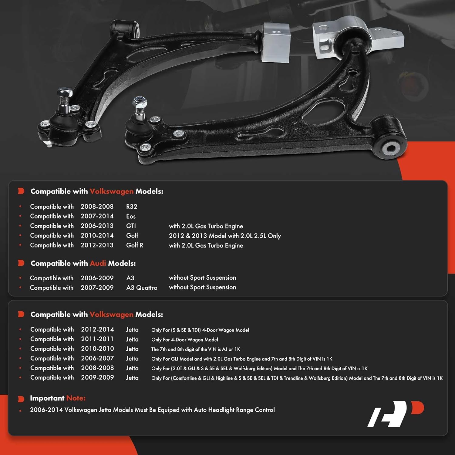A-Premium 2 x Front Lower Control Arm with Ball Joint, Compatible with Volkswagen Eos 2007-2014, Golf 2010-2014, GTI 2006-2013, Jetta 2006-2014, Audi A3 (Quattro) 2007-2009