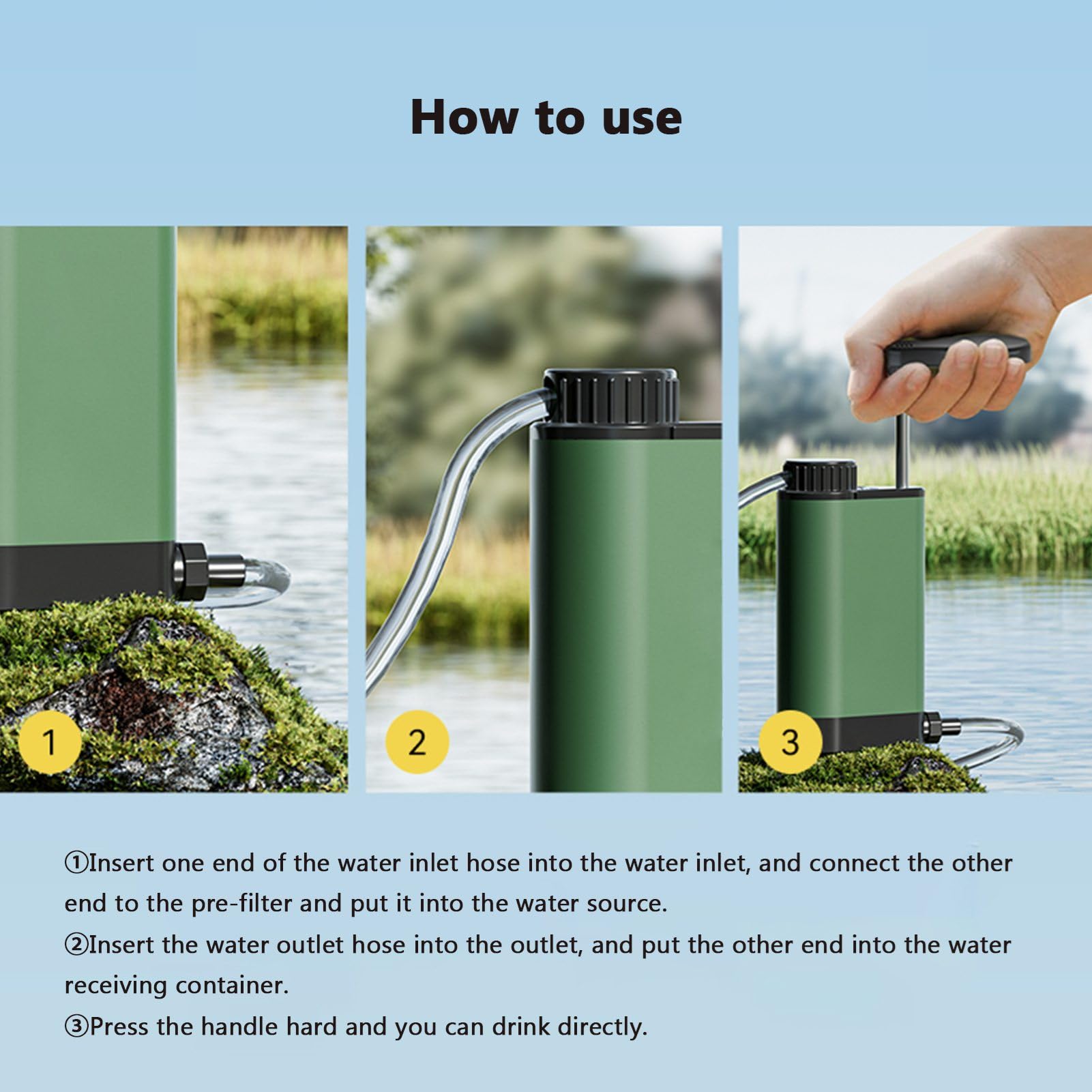 Walmeck Filtro Dell'acqua di Sopravvivenza Portatile Leggera di Purificazione a 3 Stadi in Acciaio Inossidabile per Campeggio Esterno Esterno (K8191)