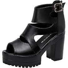 WomenS Gothic Hollow Out High Top Chunky Heel Sandals Summer Breathable Fish Mouth Pointed Toe Adjustable Ankle Strap Anti-Slip Platform High Heels Roman Sandals