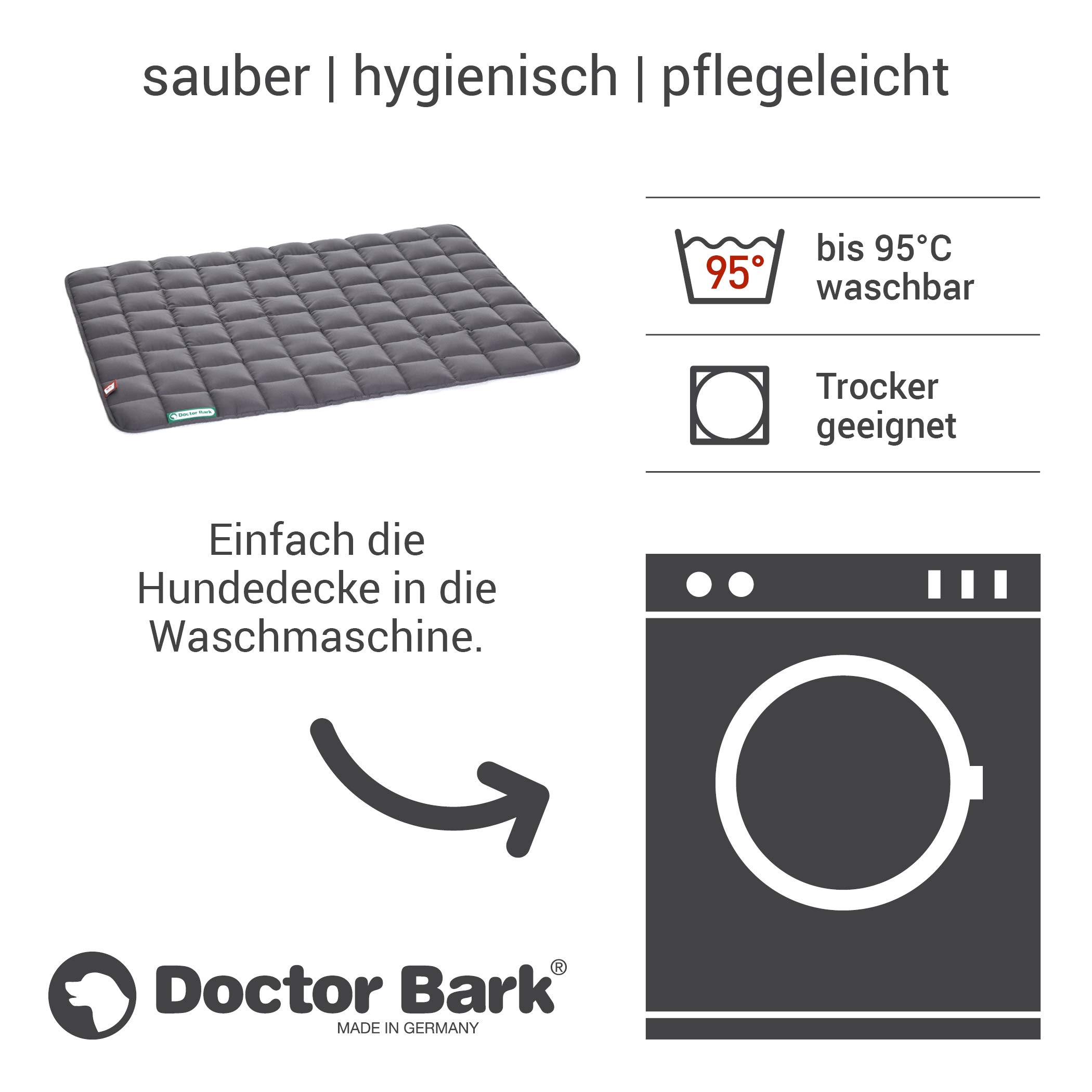 Doctor Bark Hundedecke – weiche, hochwertige Hundematte für größere Hunde, robuste Indoor-Outdoor Liegedecke, waschbar bis 95 °C (Gr. L, 100x80 cm, Grau)