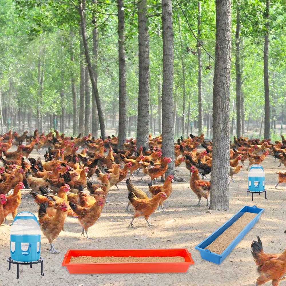 DQITJ 4 Pack Chicken Large Capacity Feeder Plastic Feed Trough Bucket Hanging Food Dispenser for Chicken Duck Pigeon Bird Livestock Poultry (Length: 23.6")