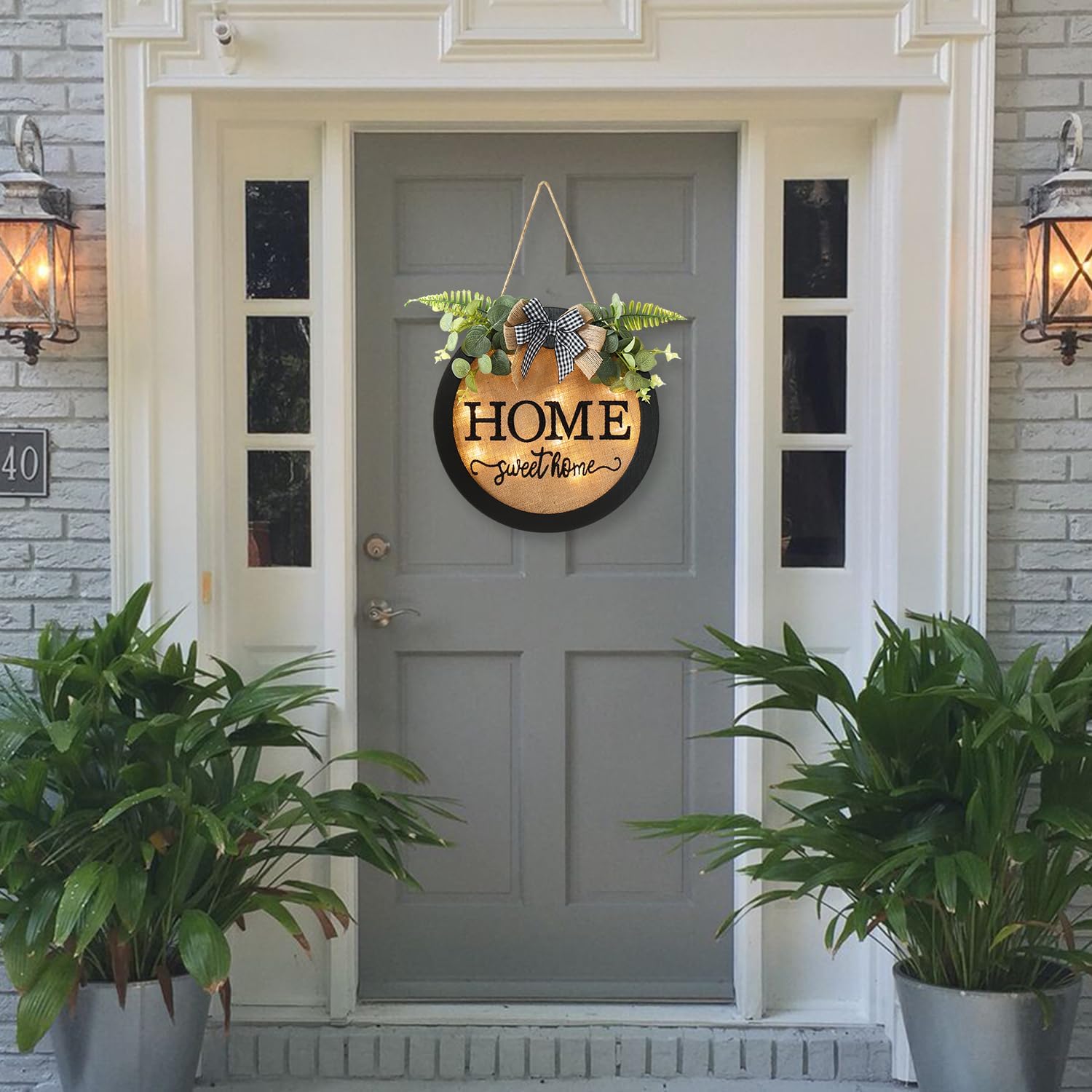 HOMCDALY Welcome Sign for Front Door, Door Wreaths for Front Door Outside, Farmhouse Welcome Wooden Door Hanger, Rustic Wall Door Sign, Seasonal Home Decorations (F-Black)