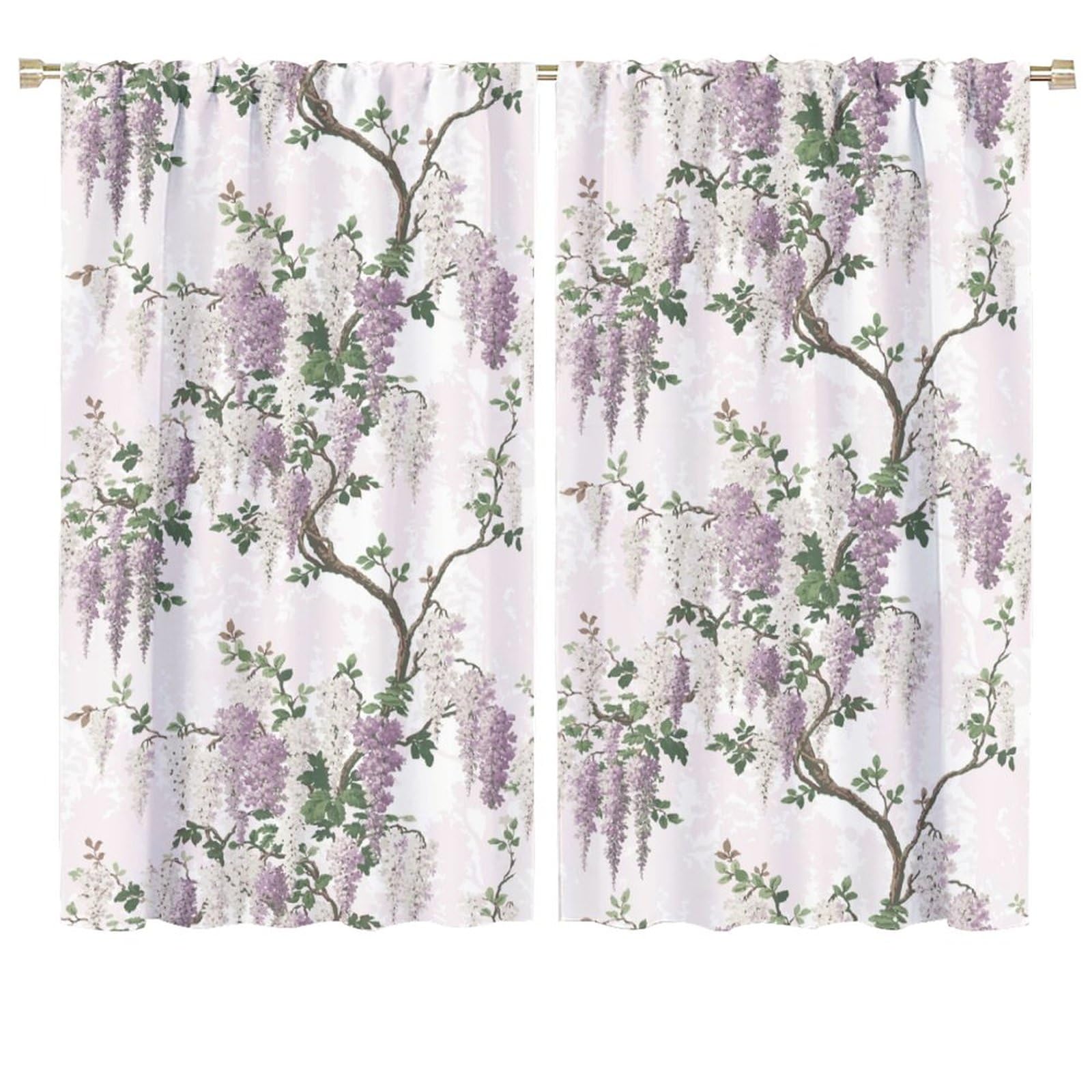 HZOHNAGO Lavender Flower Curtain Purple Floral Tree Botanical Pattern Blackout Print Rod Pocket Window Drapes for Bedroom Living Room 72x63in