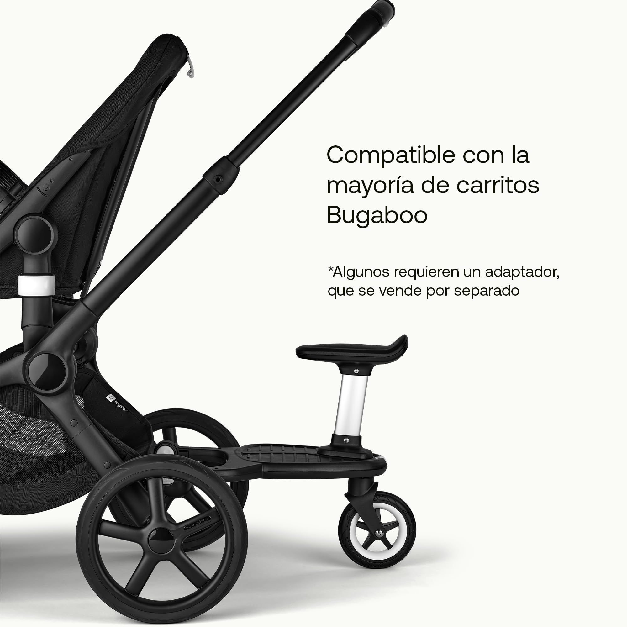 Patinete Acoplado + Bugaboo Comfort, compatible con cualquier carrito Bugaboo, se requieren adaptadores para carritos Cameleon/Donkey/Bee/Buffalo, Buggyboard con opción de Pararse y Sentarse, Negro