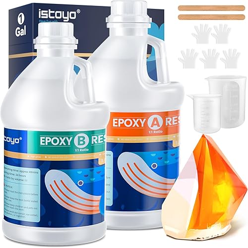 ISTOYO Resina epoxi, kit de resina epoxi transparente de 1 galón sin burbujas, resina epoxi de curado rápido para encimeras de mesa, revestimiento,