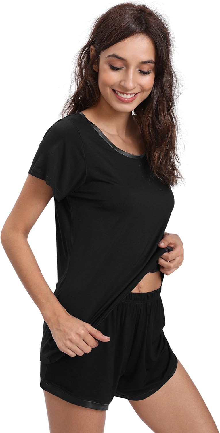 GYS Womens Pajama Sets, Short Sleeve Soft Sleepwear Tops and Shorts Pjs, Bamboo Viscose Loungewear - Image 2
