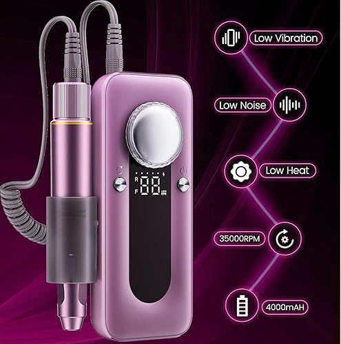 Miniatura 2 de Norala Taladro de uñas profesional, máquina de taladro eléctrico de uñas, taladro de uñas acrílico recargable inalámbrico, kit de lima de uñas