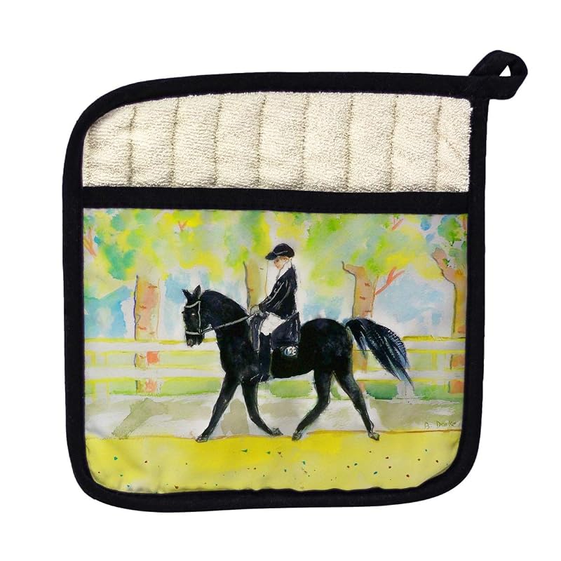 Betsy Drake PT141 Black Horse & Rider Pot Holder
