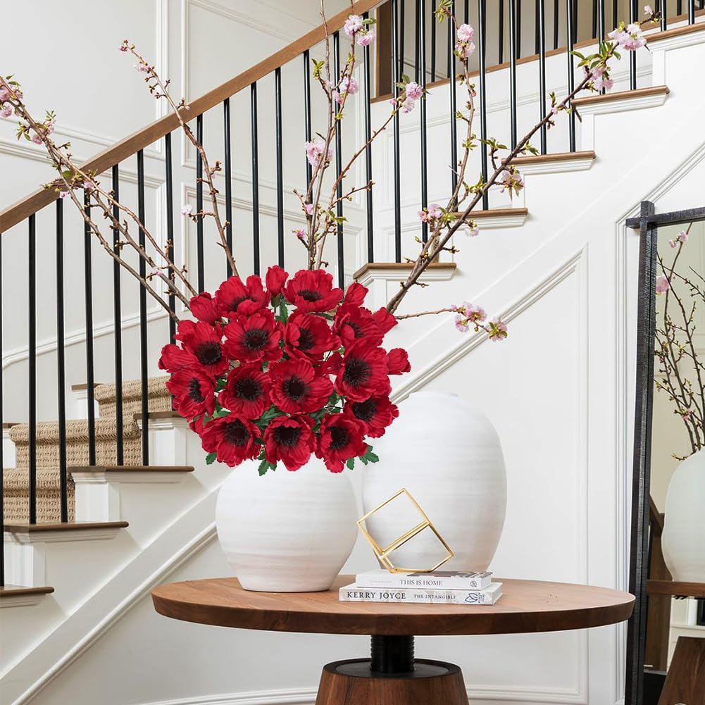 Hollyone 10 Heads Red Poppy Flowers Artificial 2Pcs Fake Poppies Flowers Bouquets with 7 Heads Full Bloom Poppy & 3 Buds Bouquet Stems Faux Floral Flower Arrangement for Party Table Home Decoration - Image 6