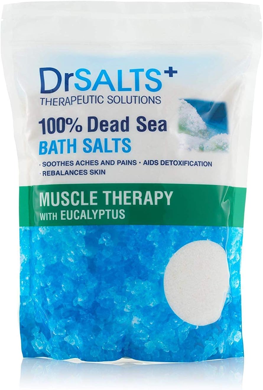 Dr Salts 100% Dead Sea Bath Salts Post Workout Therapy With Natural Minerals, Soothe Muscle Aches & Pains, Eases Strains & Stiffness, White, Eucalyptus, 2 Kg