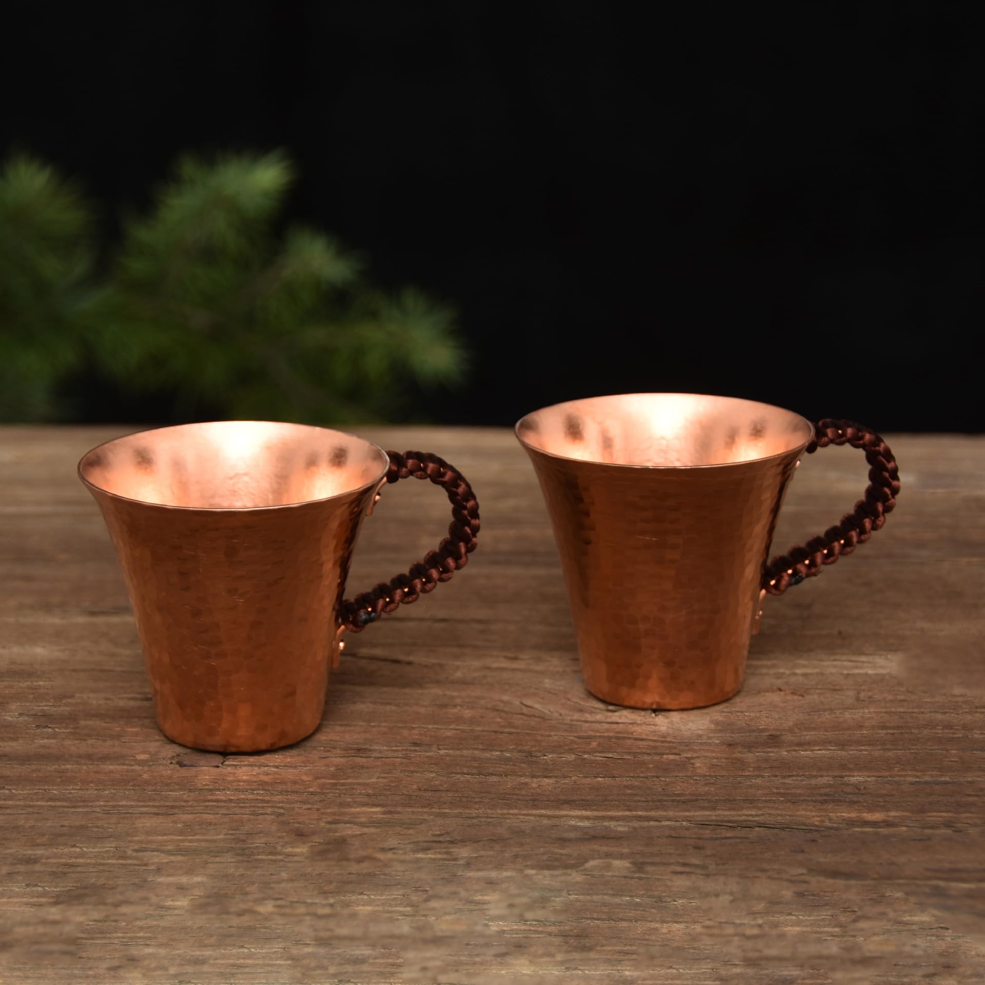 Juego de 2 tazas de té de cobre puro hechas a mano, tazas martilladas