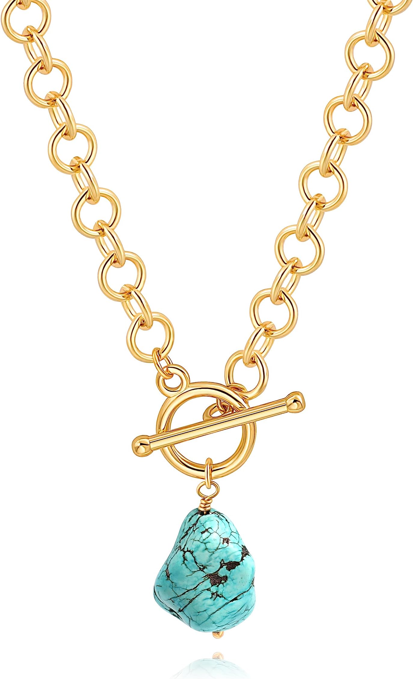 18k Gold Plated Chain Link Necklace for Women, Baroque Pearl/Compass Pendant Necklace
