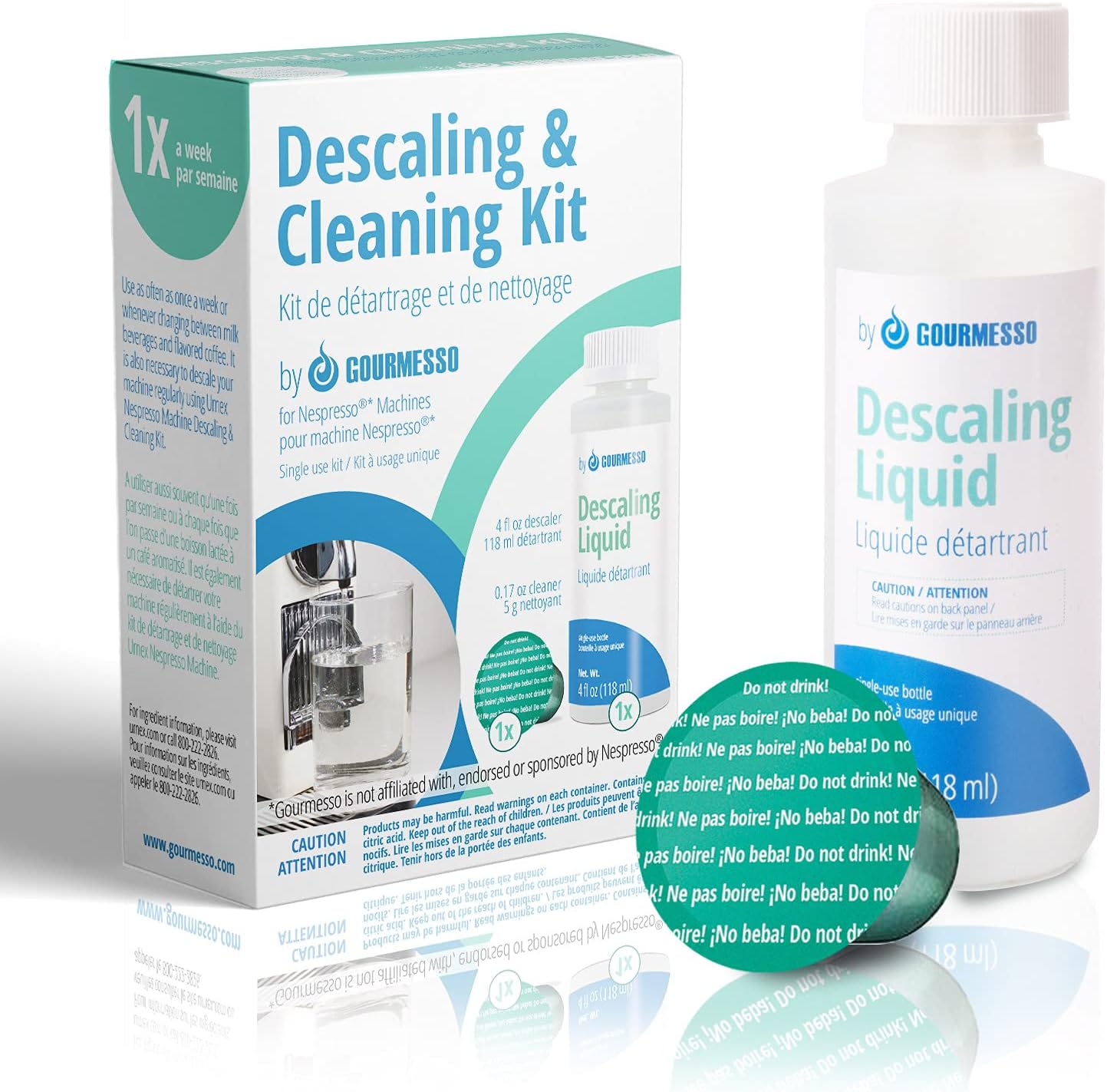 GourmessoORIGINAL Machine Descaling Solution and Cleaning Pod Kit I Compatible With Nespresso Machine - Use for Fresher, Cleaner, & Better Tasting Coffee - Made in North America