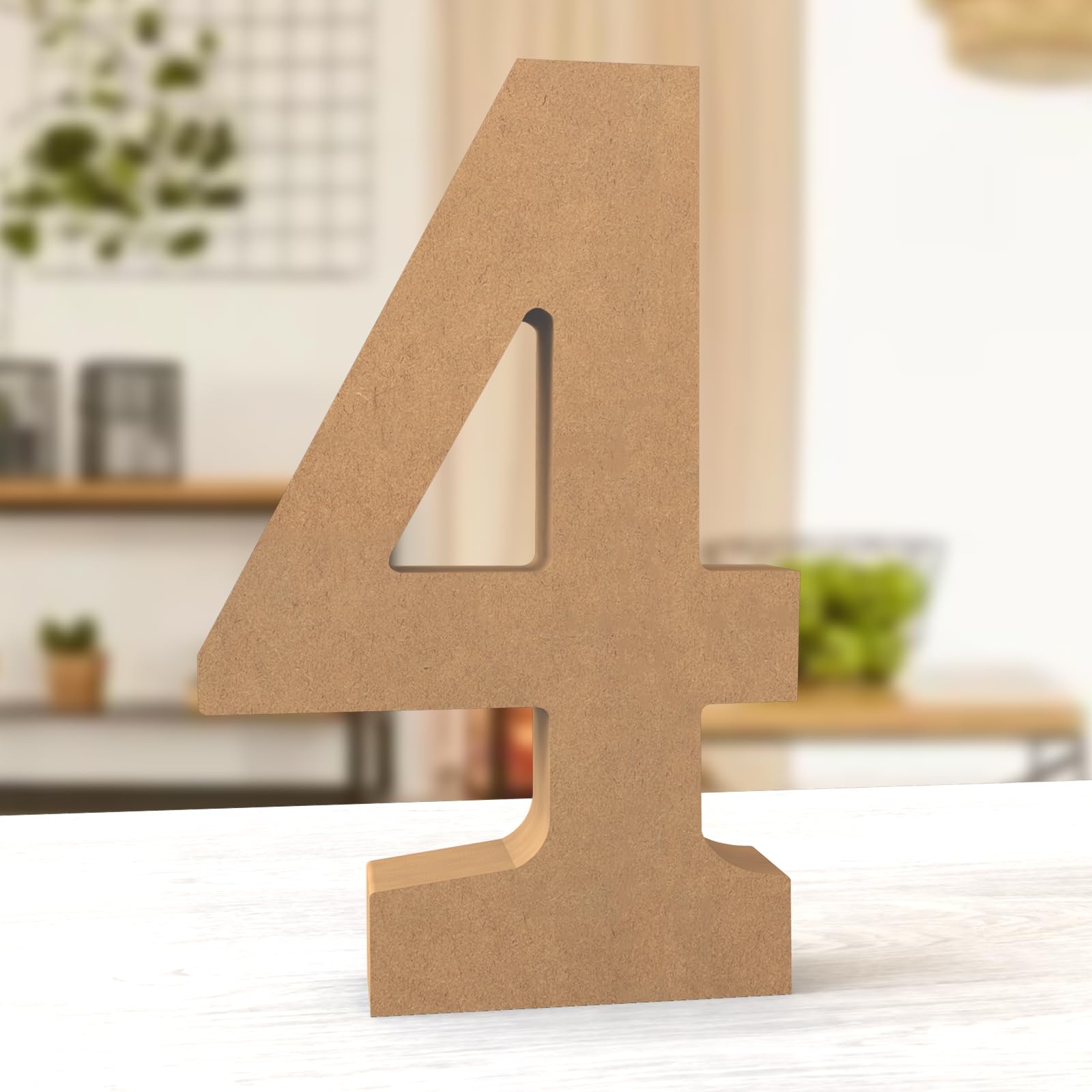 Aruatu 12 Inch Balsa Wooden Numbers (4 Pack) for Wall Decor & Craft Projects, Wooden-Four