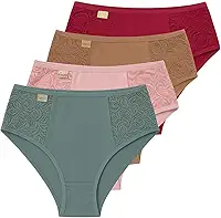 Kit 5 Calcinhas Femininas Cintura Alta Cós Largo Forro 100% Algodão Renda Forrada Estilo Tanga Conforto TOQUE INTIMO