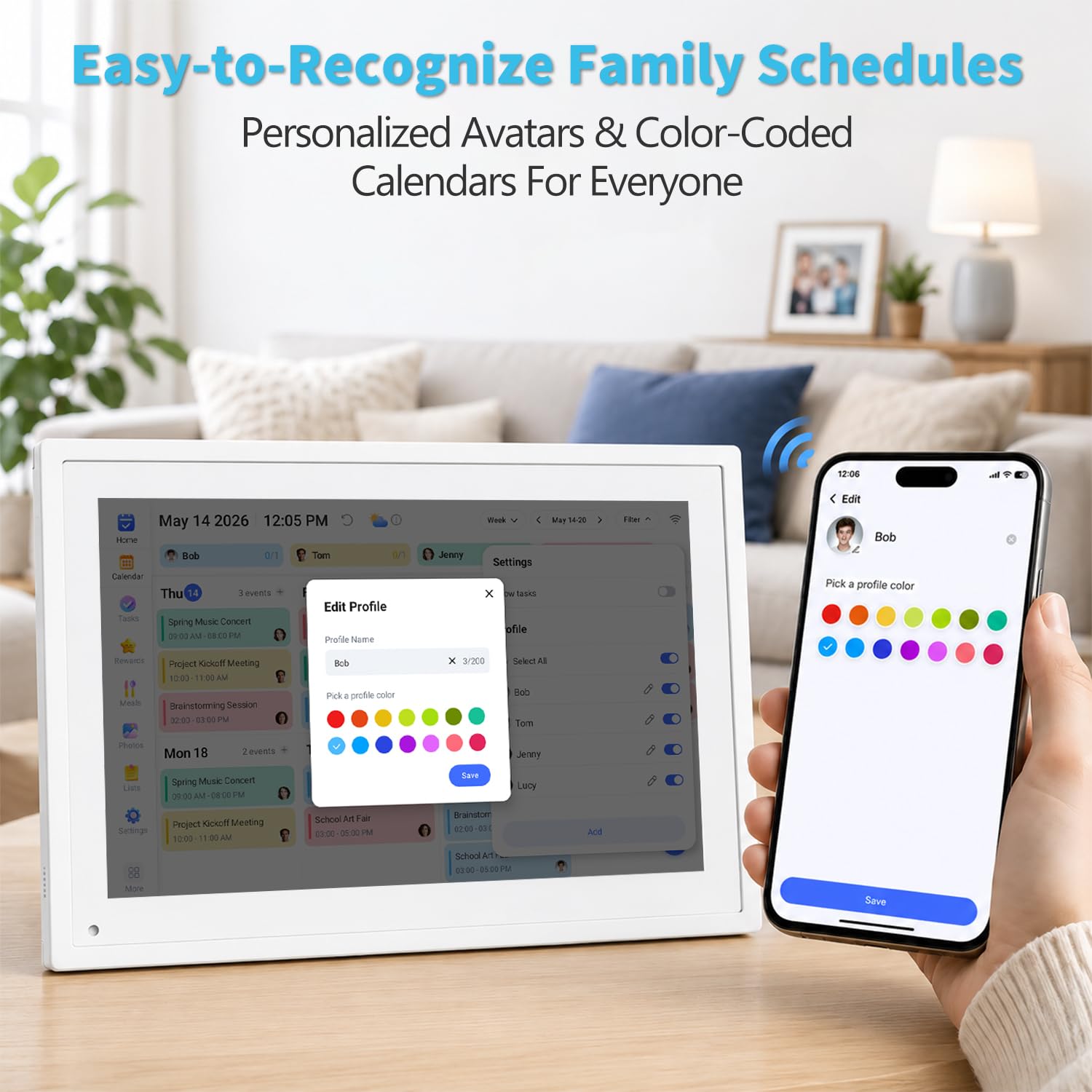 Calendario digitale da 10,1 pollici Smart-Picture-Frame in-One – Display touchscreen interattivo Calendario elettronico per diagrammi di lavoro, ricompensa stellare, sincronizzazione calendario Google