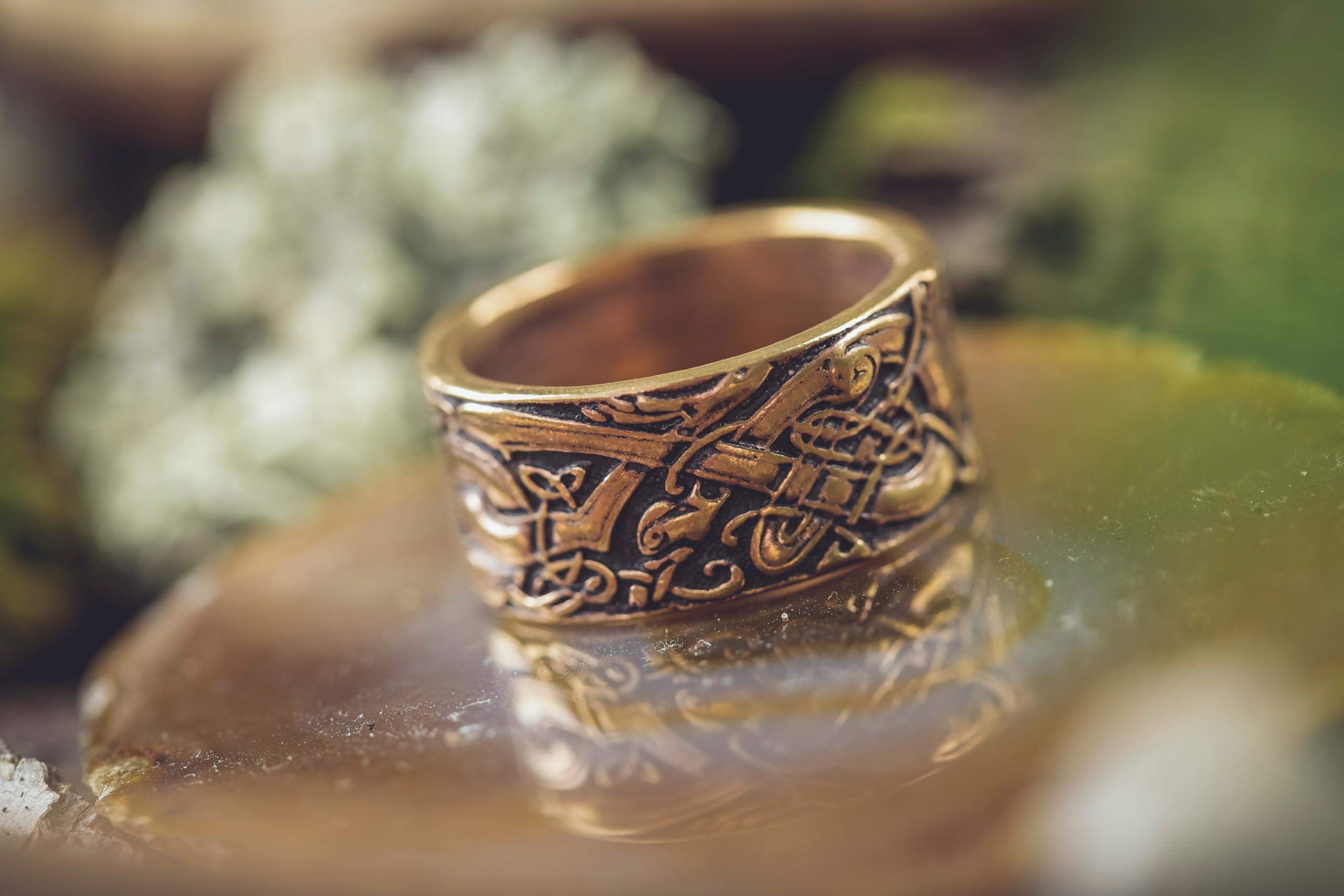 Windalf Breiter Wikinger Ring RAVAN 11 mm Odins Wölfe Vikings Wilde Jagd Wotan Bronze