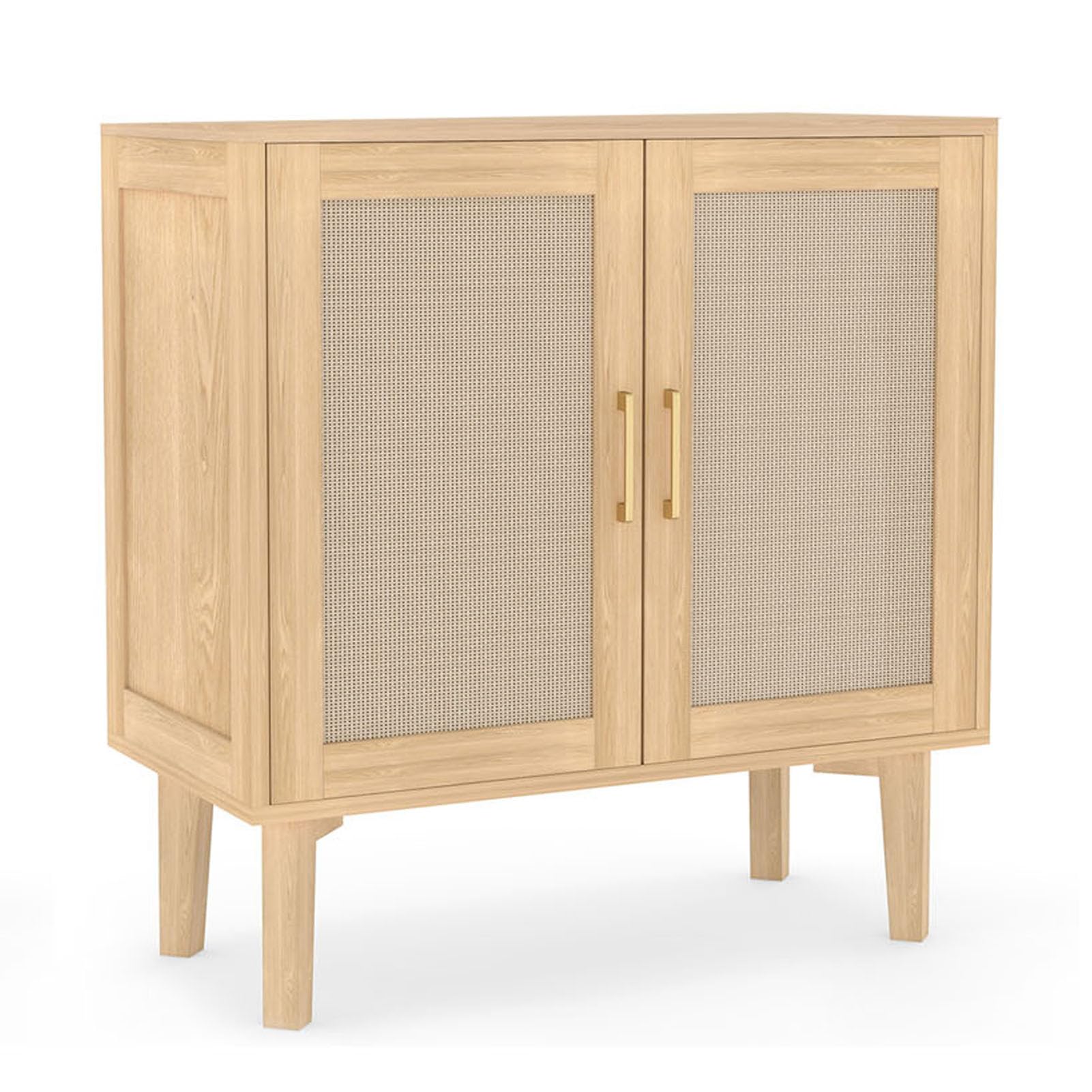 TOPINCN Credenza da Buffet con ante in Rattan, Piedi in Legno Massello