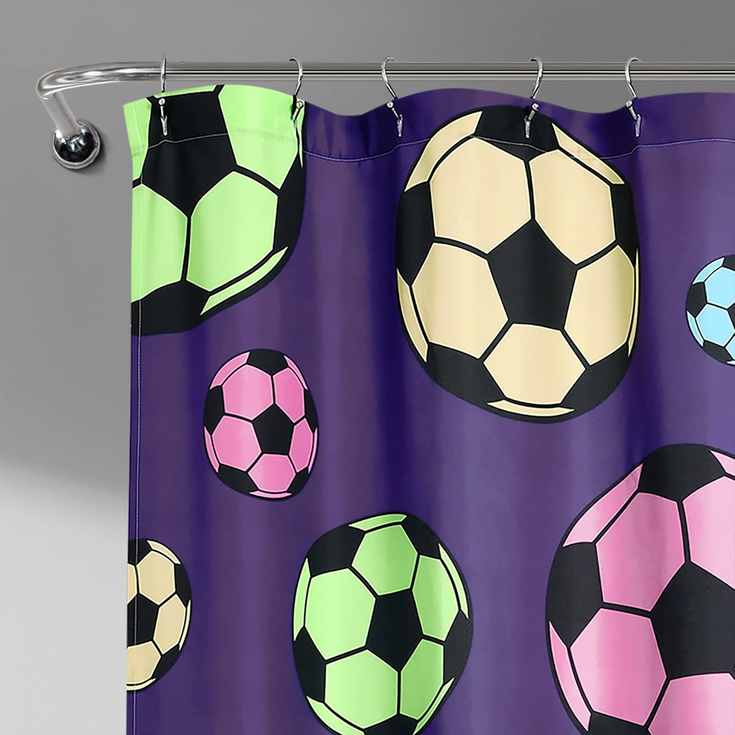 Lush Decor Girls Soccer Kick Shower Curtain, 72" x 72", Purple
