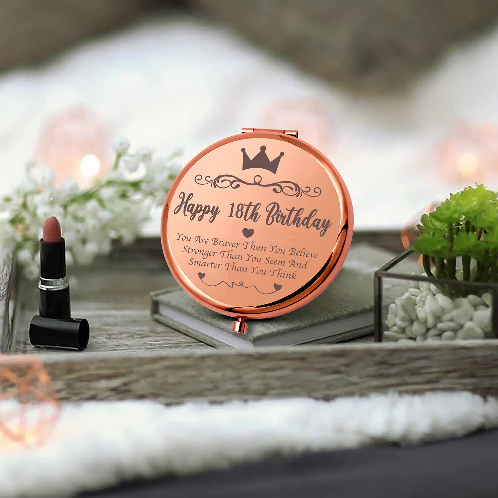Zuo Bao Kompaktspiegel „Happy 18th Birthday“ – Graviert, Mit Lupe, 6,5 Cm Durchmesser, Geschenkbox