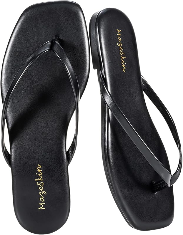 Womens Memory Foam Flip Flops Leather Flat Sandals