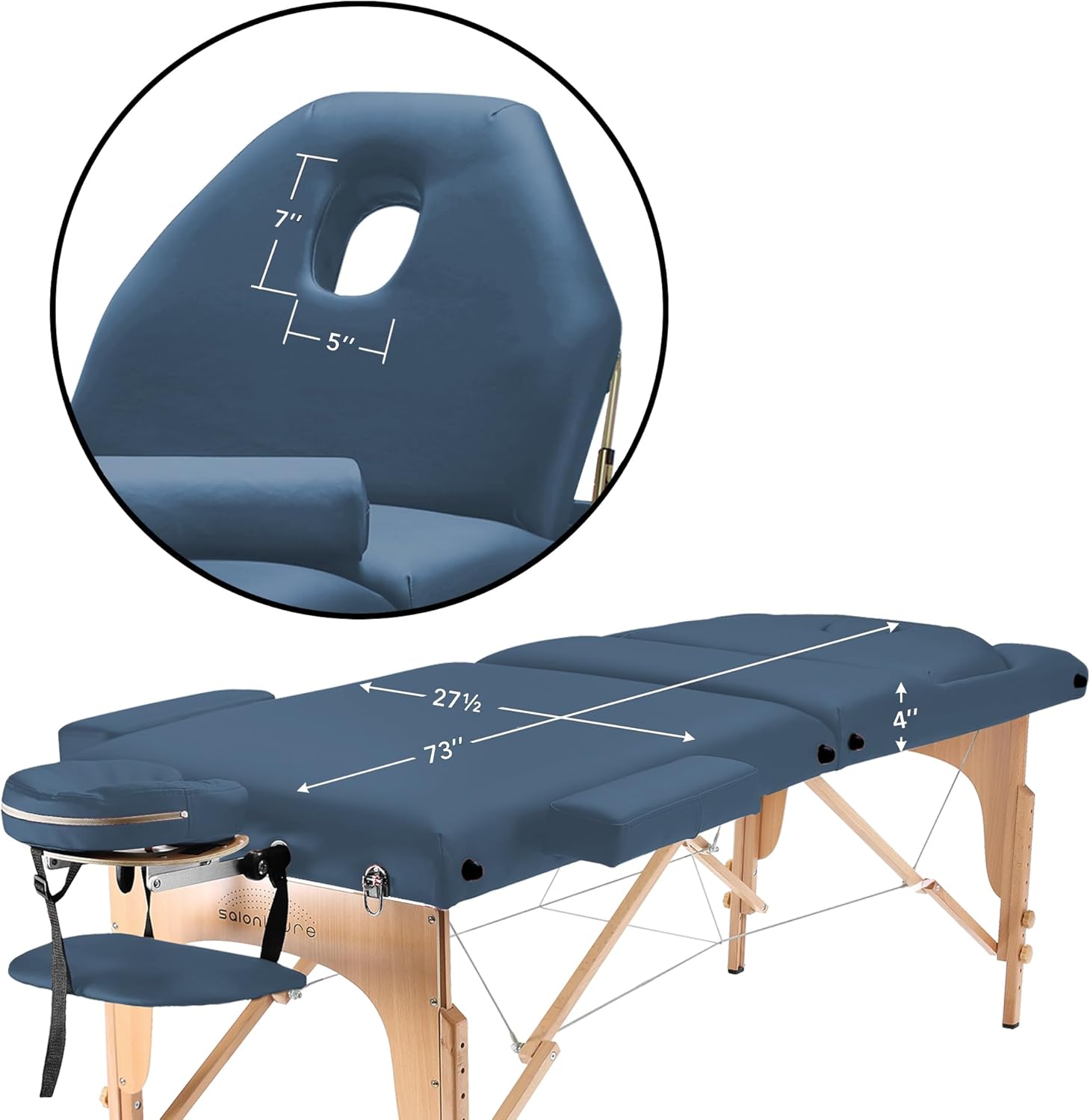 Saloniture Professional Portable Massage Table with Backrest - Blue