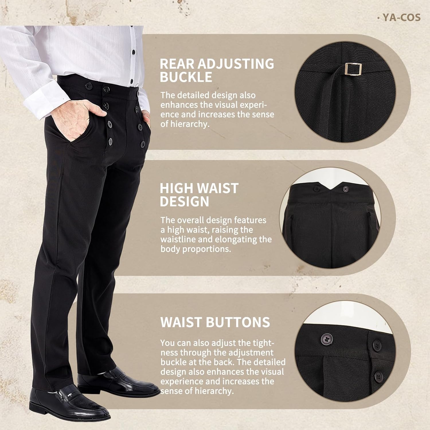 Ya-cos Men Steampunk Pants Classic Victorian Pants Adult Vintage Gothic Trousers Cosplay Costume - Image 4