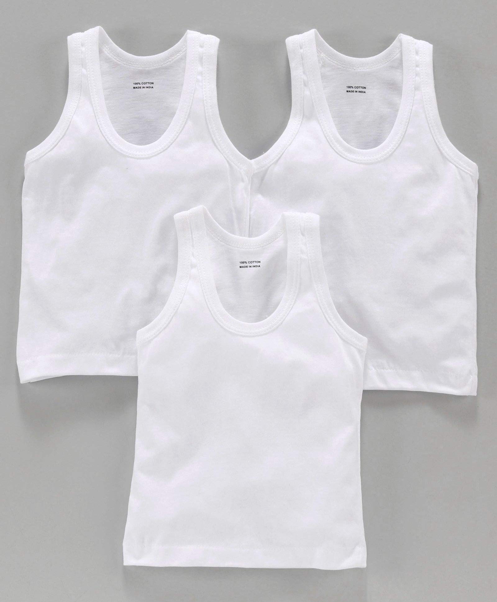Baba & Baby Cotton Printed Vest baniyan for Baby Summer wear Sleeveless for Kids (12 Months-18 Months, White Pack of 3)