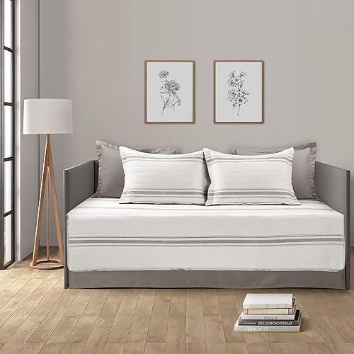 Lush Decor Juego para sofá cama de 3 piezas, a rayas, estilo rústico, color gris