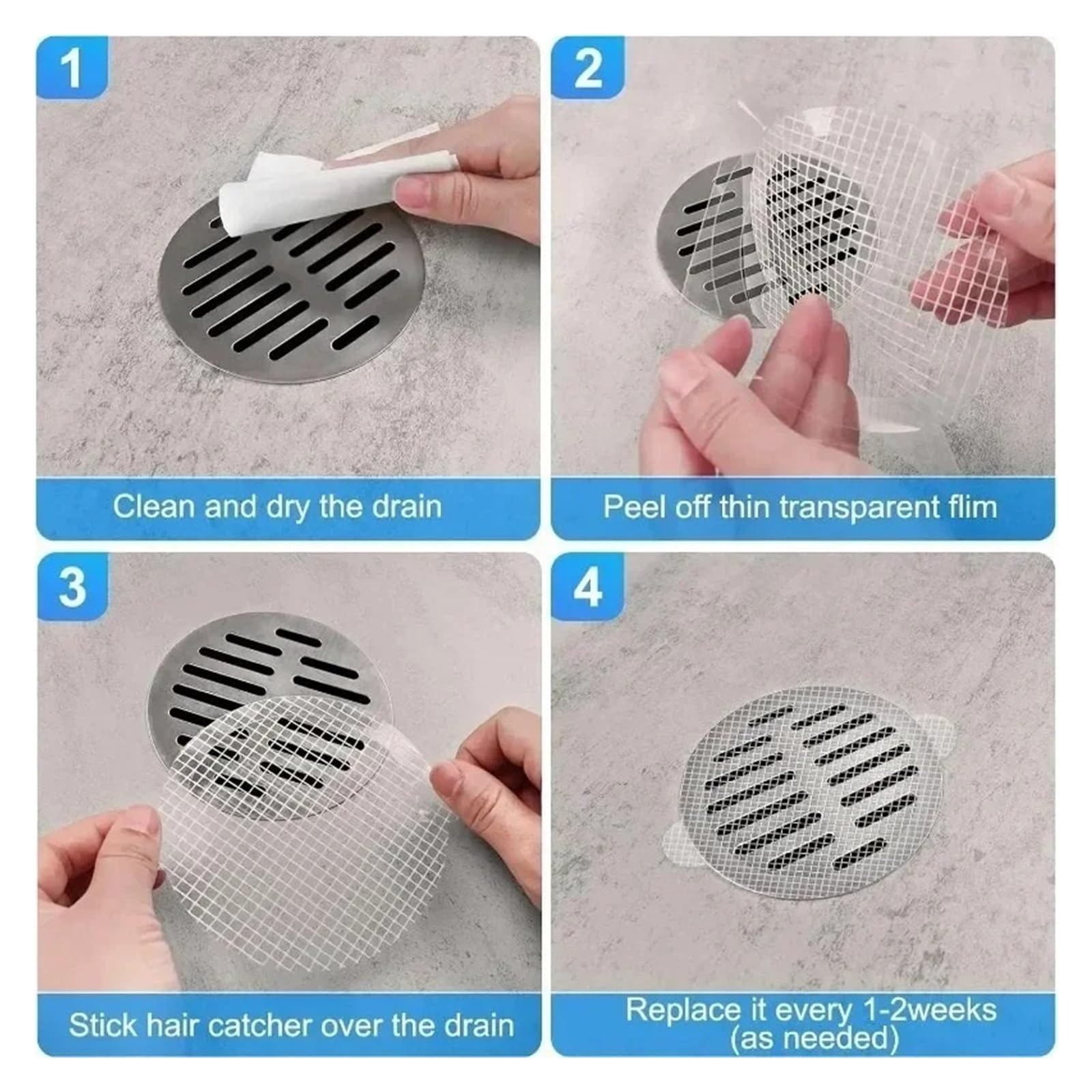 5/100 Piezas De Malla Desechable For Atrapar Cabello, Filtro Antibloqueo, Adhesivo For Desagüe De Suelo, Cubierta De Ducha, Colador For Fregadero De Cocina Y Baño(A-(9CM),100pcs)