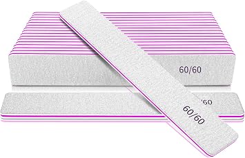 Professional 60/60 Grit Files for Gel and Acrylic Nails - Double Sided Washable Coarse Manicure Tool for Salon