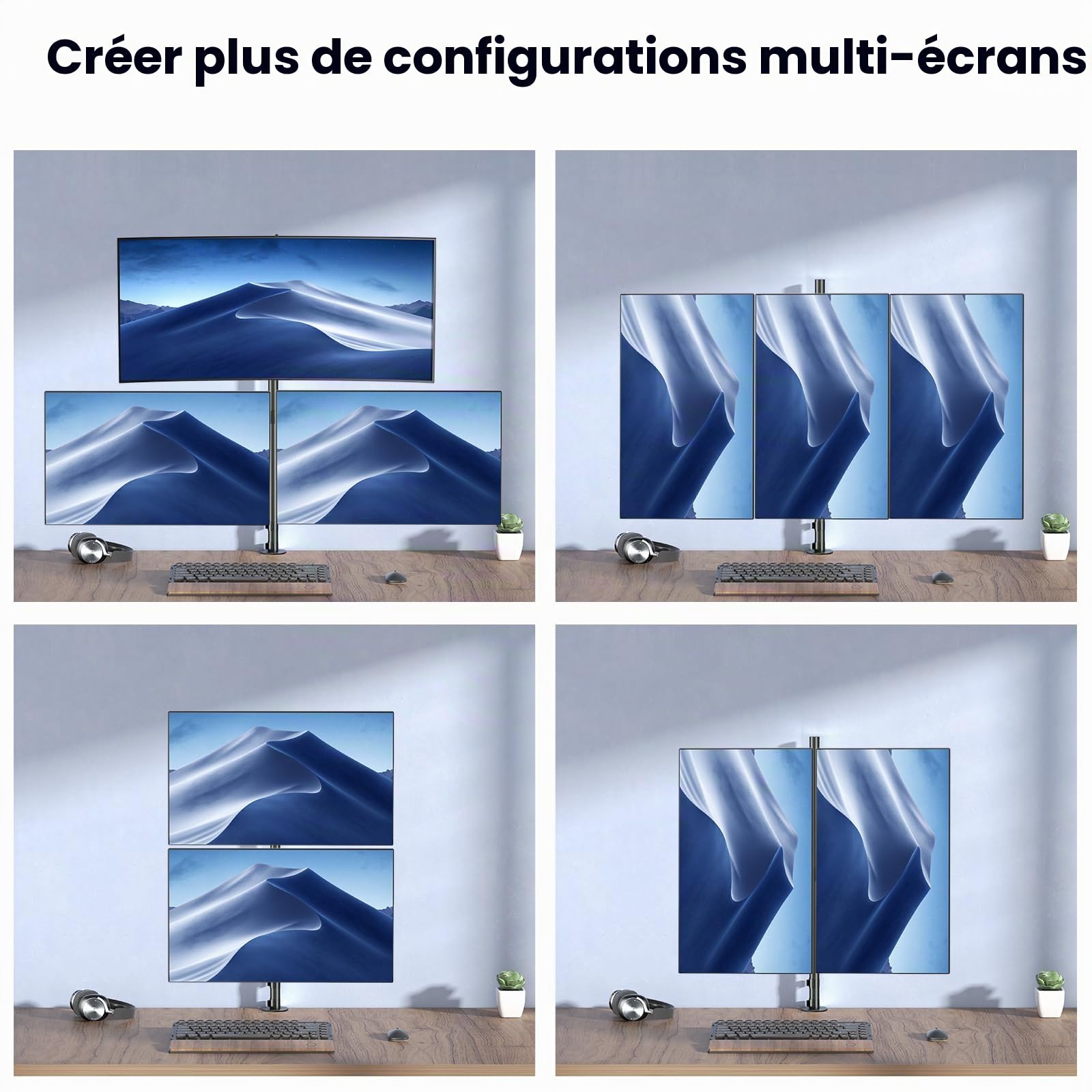 PUTORSEN Support Ecran PC, Bras Ecran pour Écran LCD/LED 17-32 Pouces (88.7cm de Altura Ajustable), Charge maximale 9kg, VESA 75/100