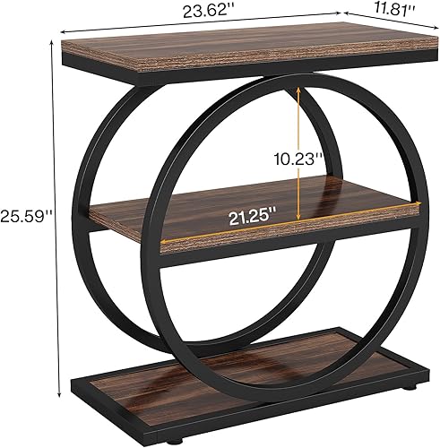 Miniatura 2 de Tribesigns Mesa auxiliar, mesa auxiliar estrecha con 3 estantes de almacenamiento, mesa auxiliar de madera con marcos de metal negro, mesa auxiliar