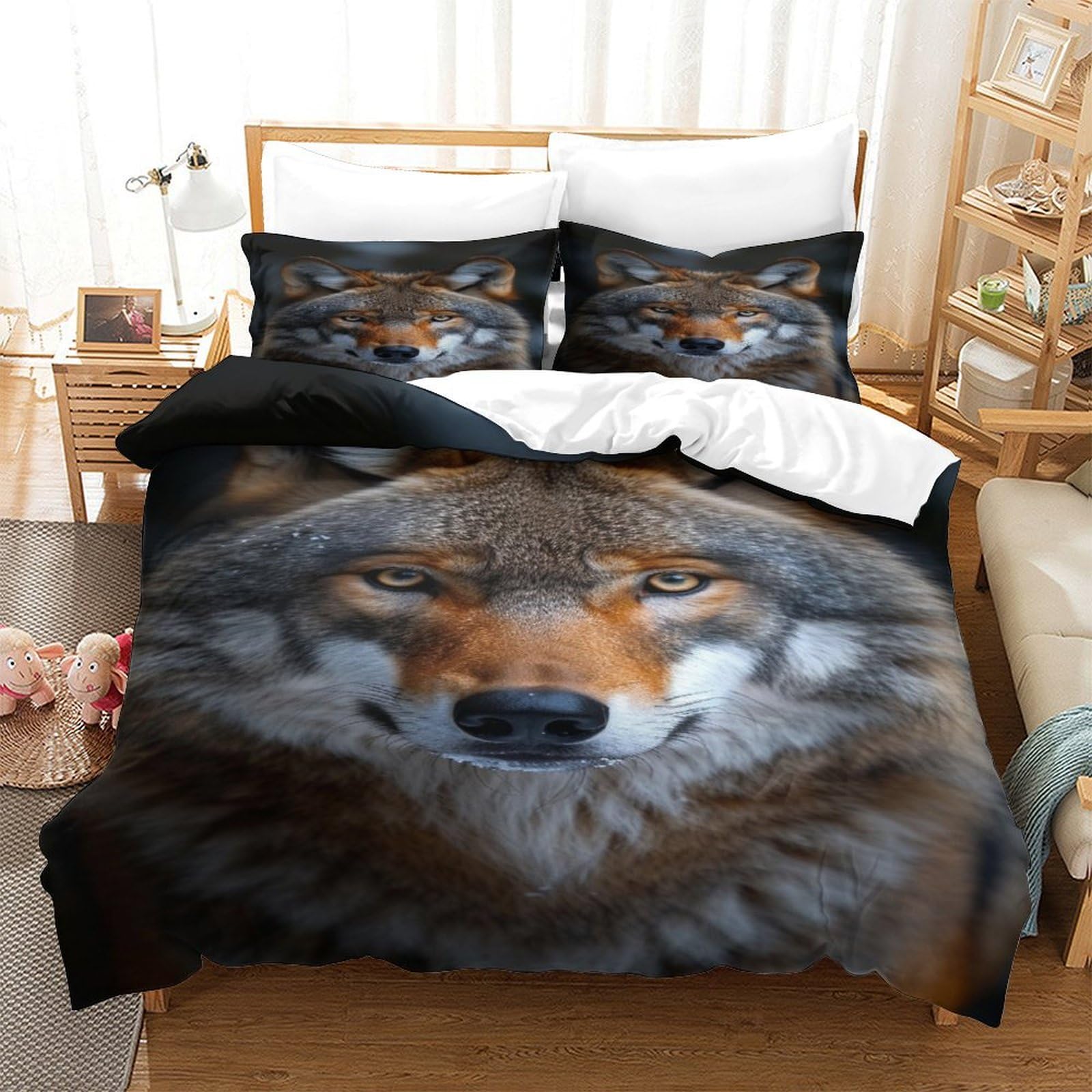 Parure couette loup 260x220 anti-pli et douce pour peau sensible