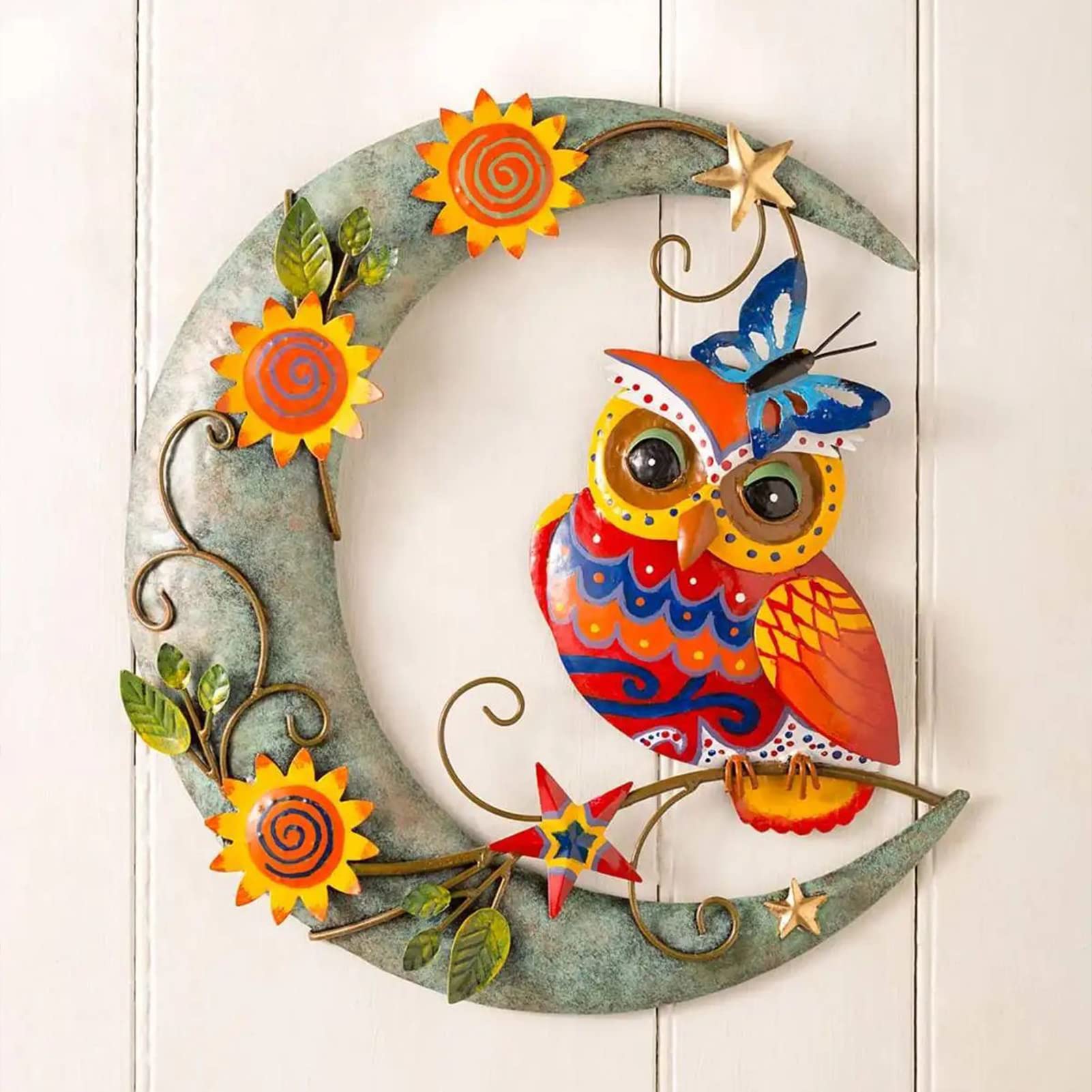 Décoration Murale Métal Chouette 3D - Impression Dégradé Couleur, Fixation Incluse - Décoration Intérieur Ou Terrasse - Idée Cadeau Originale (Modèle Owl)