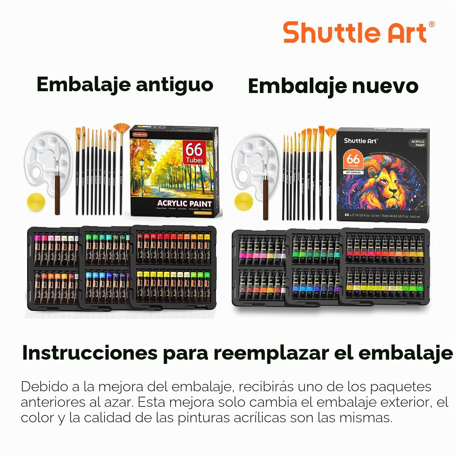 Shuttle Art 82 Pack Kit Pinturas Acrilicas 66 Tubos (22ml), Acrílico en Colores Ricos con 10 Pinceles, No Tóxicos, Ideales Pintura para Tela, Lienzo, Madera, Arcilla, Cerámica para Adultos y Niños
