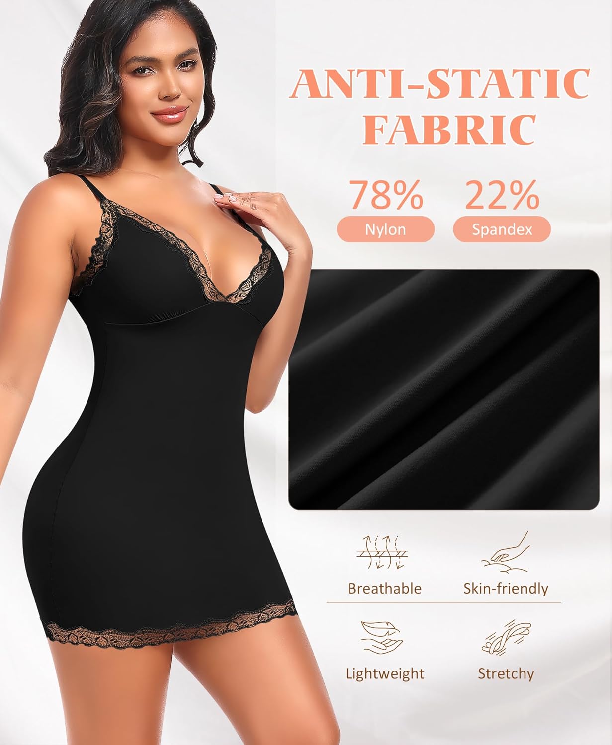 DERCA Slip Dress for Women Adjustable Spaghetti Strap V Neck Full Slips Under Dresses Camisole Slip Nightgown - Image 3