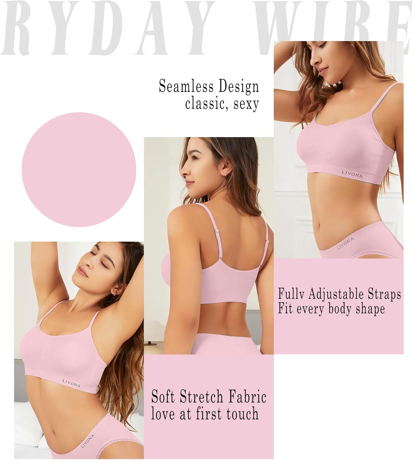 Livona 3 Pack Sports Bras for Women- Wireless Soft Workout Bra, Padded Fitness Bralette, Comfort Crop Cami Tank S-XXL - Image 4