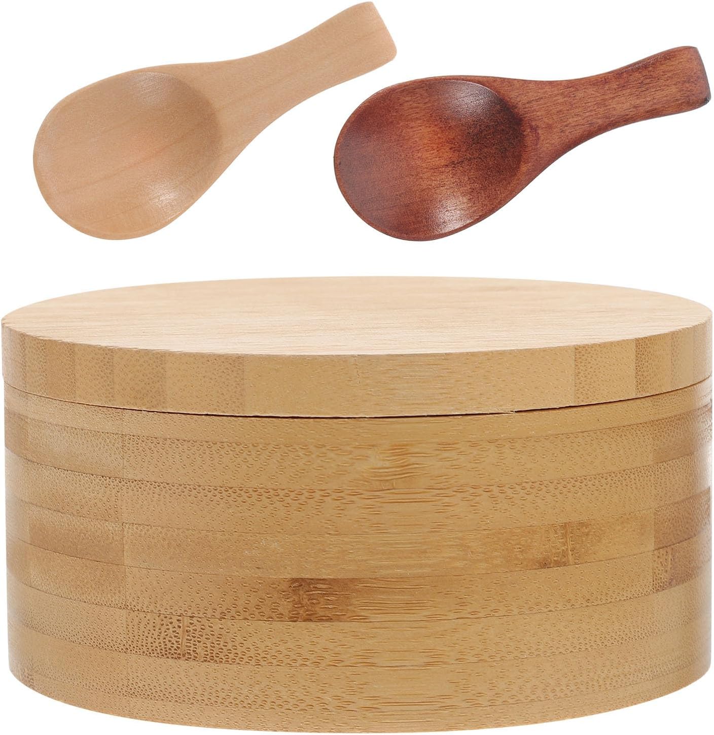 Luxshiny Divided Seasoning Box with Two Compartments and Dual-color Wooden Spoons, Salt Container Kitchen Accessory for Organized Spice Storage and Convenient Cooking