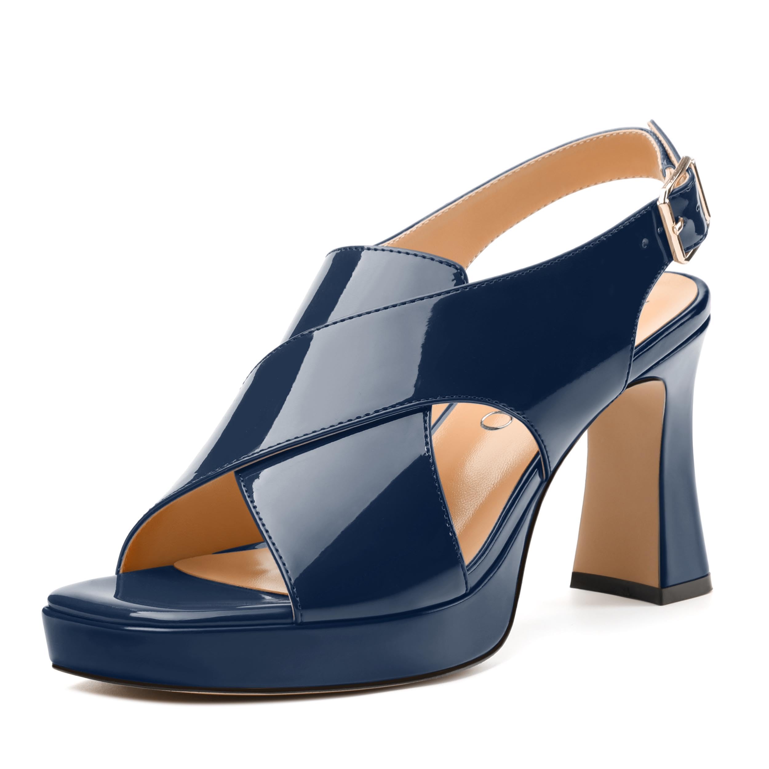RLYGHWAO Women's Platform Sandals, Slingback Open Toe Buckle Heels for Women, Fashion Solid Patent High Heel Shoes 3.35 inch