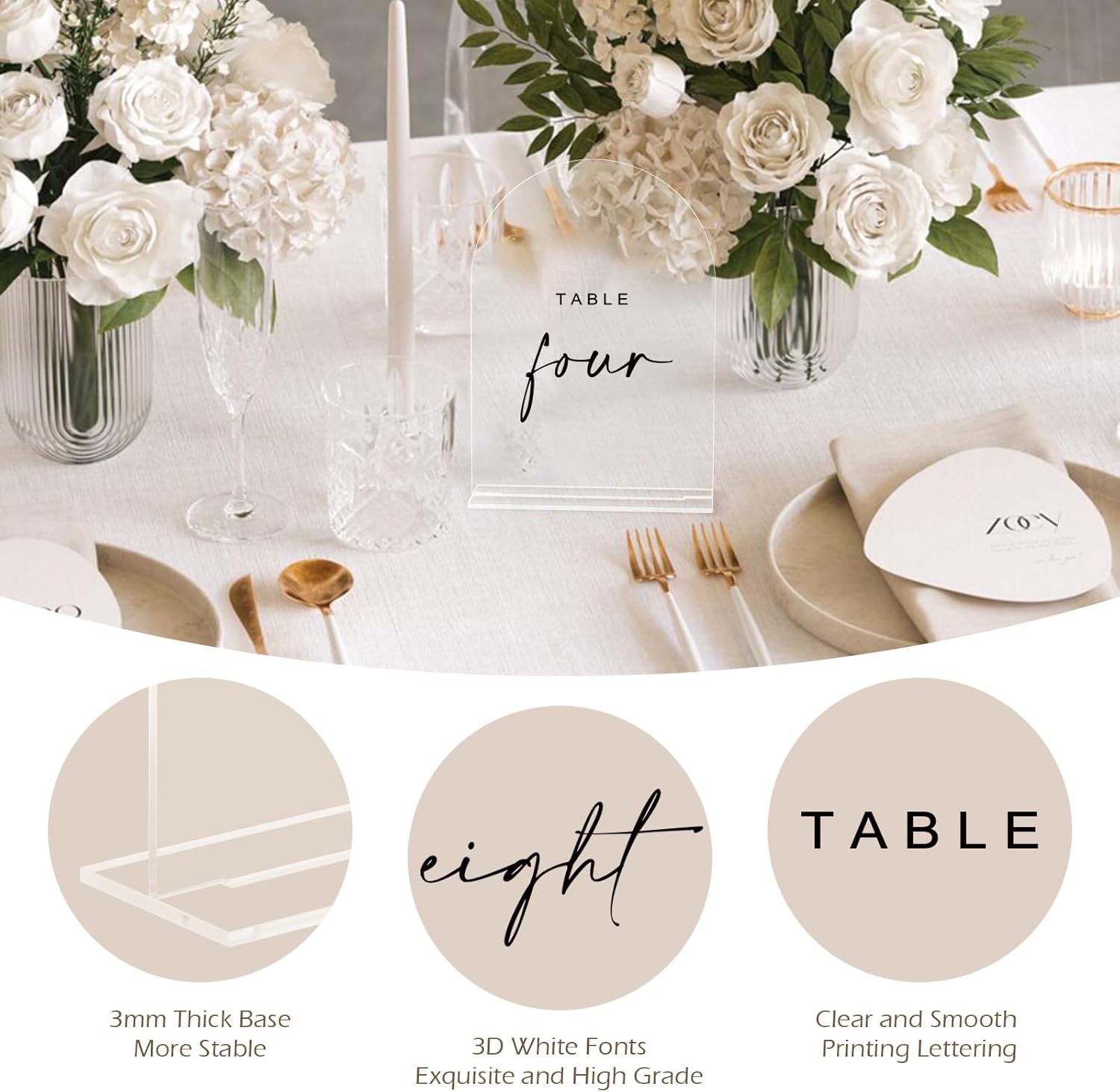 Clear Wedding Table Numbers 1-15 with Stands, 5x7 Inch Clear Arched Table Sign with Raised Black Numbers, Acrylic Arch Table Numbers for Wedding Reception, Party, Banquet and Event