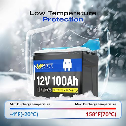 Miniatura 4 de WattCycle - Batería LiFePO4 de 12 V 100 Ah y BMS de 100 A, grupo 24 de BCI, 15 000 ciclos, protección a baja temperatura, para casa rodante, carrito