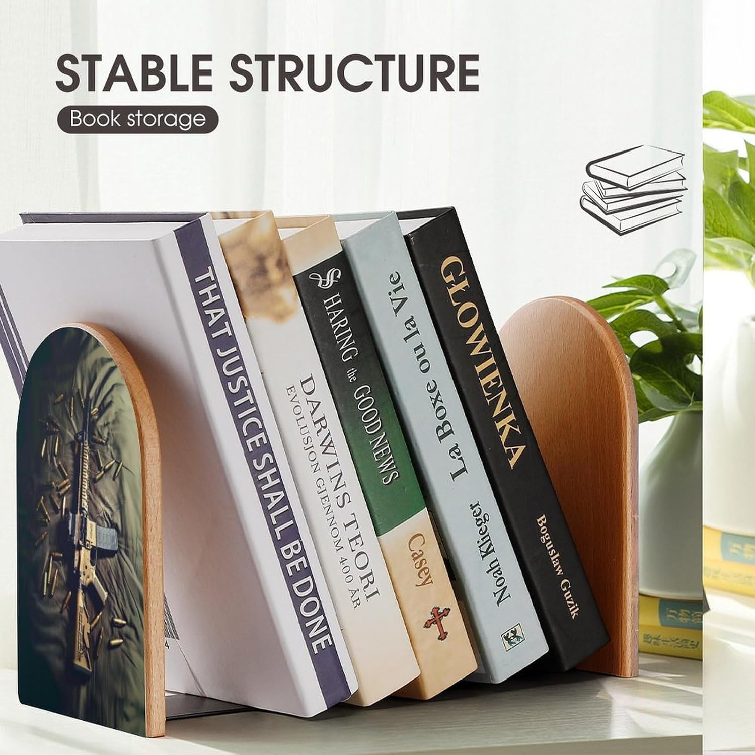 Ar15 Military Lover 2 PCS Wood Book Ends Bookends for Shelves Non Skid Book Ends for Office Home Kitchen, Bookends for Holding Books 6.7 * 4.7inch