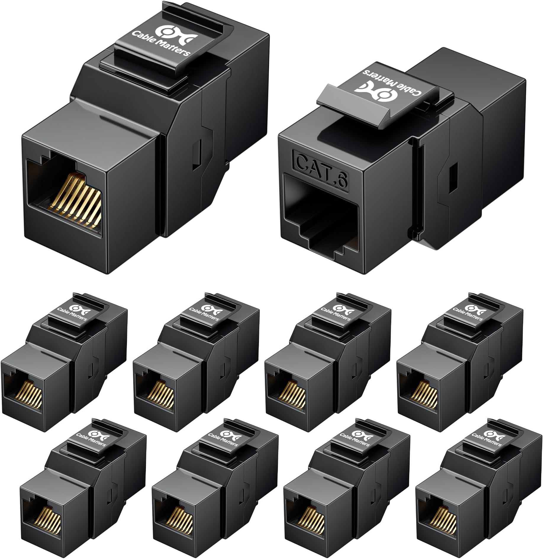 [UL Listed] 10-Pack 10Gbps Cat6 Keystone Coupler, RJ45 Keystone Jack Coupler/Ethernet Female to Female Modular Jack in Black for Patch Panel, Wall Plate